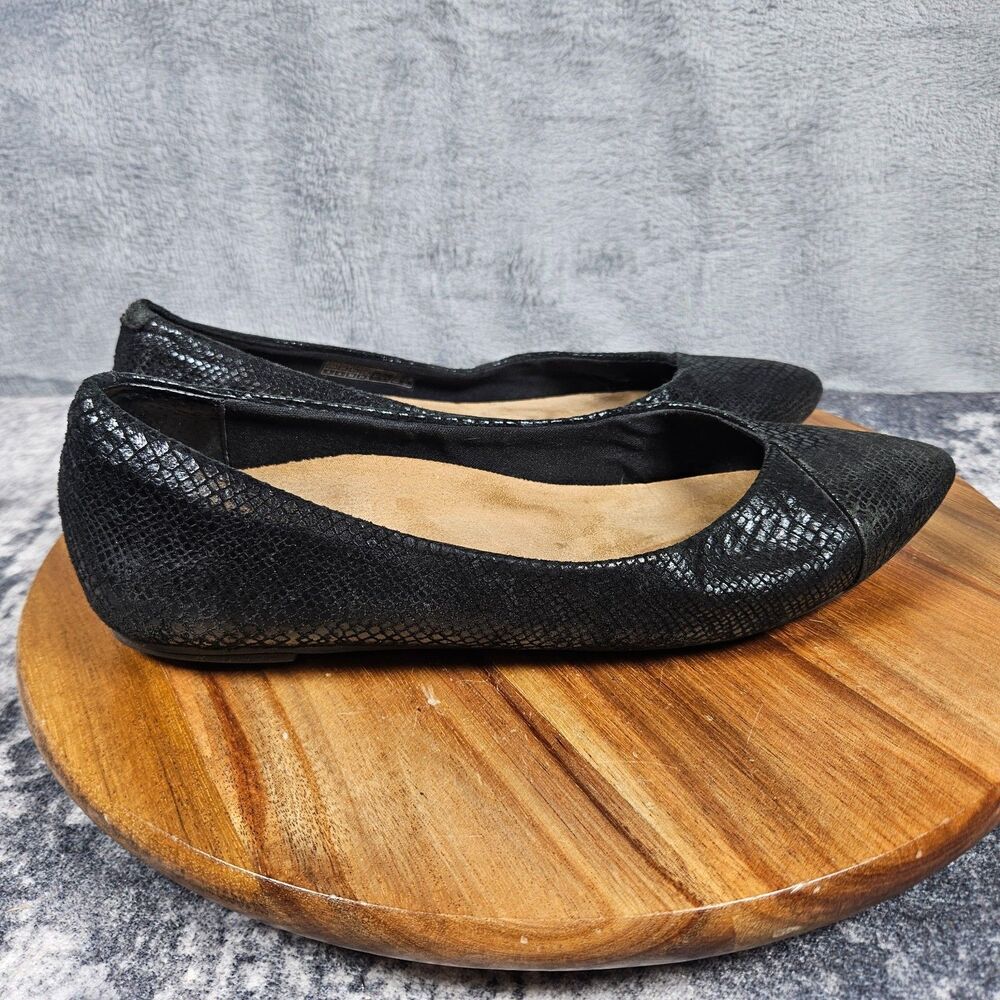 Vionic Caballo Flats Womens 8 Black Snakeskin Pointed Toe Comfort Shoes
